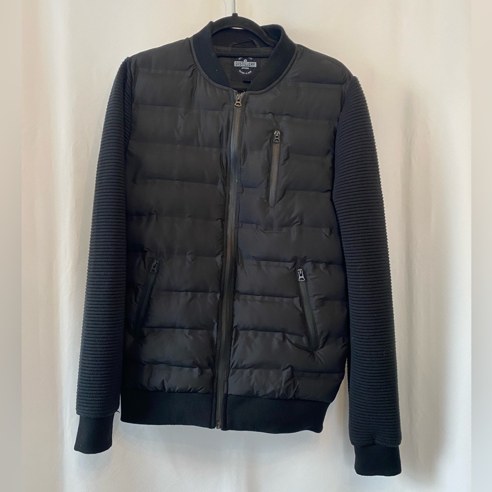 Distillery Mens Black Quilted Hybrid Bomber Jacket Small Outdoors Streetwear